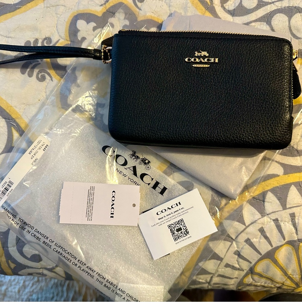 New Coach Double Zipper Wristlet.